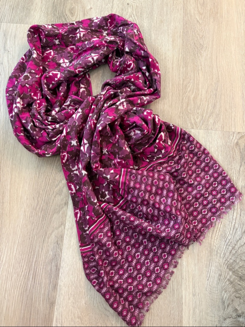 NWT LOFT outlet purple pink rayon lightweight scarf soft boho fringe floral